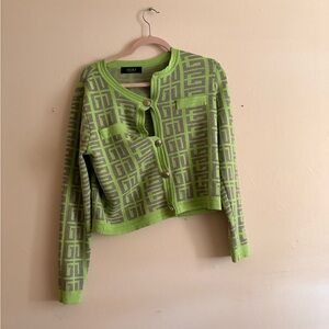 AKIRA Green and Gray Patterned Cardigan